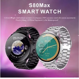 Reloj S80 Max con cargador inalámbrico de 1,9 pulgadas, 8763-VP, 480x480, carga inalámbrica, BT, llamadas, brújula, NFC